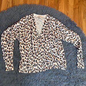 Ann Taylor Loft Cream Brown Cheetah Print Cardigan Size M